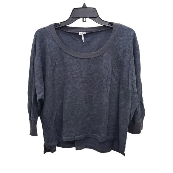 Splendid Women's Charcoal Animal Print Knit Cropped Dolman‎ Top USA Made Size L - Picture 1 of 5